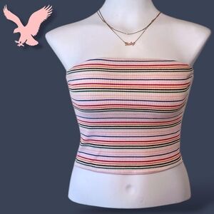 Colorful Retro Striped Tube Cropped Top